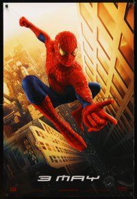 9w726 SPIDER-MAN teaser 1sh '02 Tobey Maguire swinging & slinging, Sam Raimi, Marvel Comics!