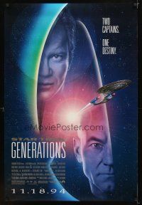 9w739 STAR TREK: GENERATIONS advance DS 1sh '94 Stewart as Picard & Shatner as Kirk, two captains!