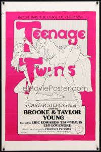 9w772 TEENAGE TWINS 1sh '76 sexy twins Brooke & Taylor Young, x-rated!
