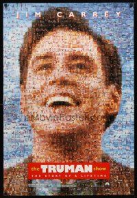 9w794 TRUMAN SHOW teaser DS 1sh '98 really cool mosaic art of Jim Carrey, Peter Weir