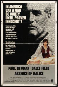 9x014 ABSENCE OF MALICE 1sh '81 Paul Newman, Sally Field, Sydney Pollack, cool design!