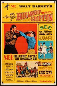 9x017 ADVENTURES OF BULLWHIP GRIFFIN style A 1sh '66 Disney, beautiful belles, mountain ox battle!