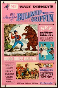 9x018 ADVENTURES OF BULLWHIP GRIFFIN style B 1sh '66 Disney, man fights bear with umbrella!