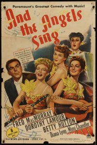 9x045 AND THE ANGELS SING style A 1sh '44 art of Fred MacMurray with Dorothy Lamour & sexy band!