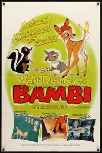9x069 BAMBI style B 1sh R66 Walt Disney cartoon deer classic, great art with Thumper & Flower!