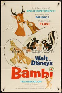9x068 BAMBI style A 1sh R75 Walt Disney cartoon deer classic, great art with Thumper & Flower!