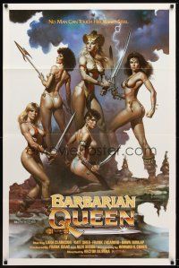 9x071 BARBARIAN QUEEN 1sh '85 sexy artwork of five near-naked female warriors by Boris Vallejo!