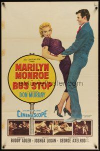 9x139 BUS STOP 1sh '56 great art of cowboy Don Murray holding sexy Marilyn Monroe!