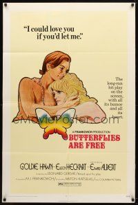 9x141 BUTTERFLIES ARE FREE 1sh '72 cool art of would-be lovers Goldie Hawn & blind Edward Albert!