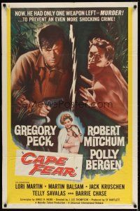 9x150 CAPE FEAR 1sh '62 Gregory Peck, Robert Mitchum, Polly Bergen, classic noir, Terror!