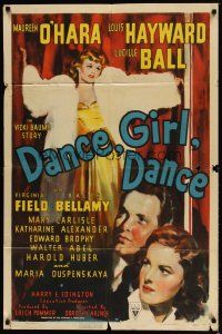 9x192 DANCE, GIRL, DANCE 1sh '40 art of Lucille Ball in fur coat + Louis Hayward & Maureen O'Hara!