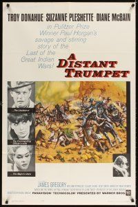 9x215 DISTANT TRUMPET 1sh '64 cool art of Troy Donahue vs Indians by Frank McCarthy!