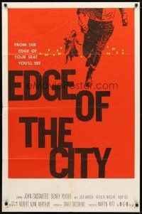 9x243 EDGE OF THE CITY 1sh '57 John Cassavetes, Sidney Poitier, cool art by Saul Bass!