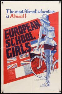 9x254 EUROPEAN SCHOOL GIRLS 1sh '70s artwork of sexy student with bicycle!