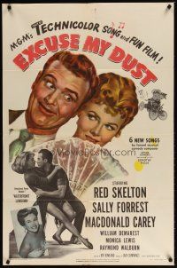 9x258 EXCUSE MY DUST 1sh '51 wacky art of Red Skelton, pretty Sally Forrest!