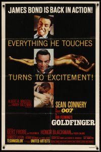 9x319 GOLDFINGER 1sh R80 three great images of Sean Connery as James Bond 007!