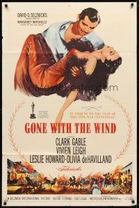 9x321 GONE WITH THE WIND 1sh R61 Clark Gable, Vivien Leigh, Olivia de Havilland, all-time classic!