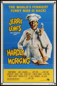 9x335 HARDLY WORKING 1sh '81 wacky funny man Jerry Lewis in chef's outfit with five arms!