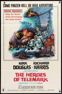 9x346 HEROES OF TELEMARK 1sh '66 Kirk Douglas & Richard Harris stop Nazis from making atom bomb!