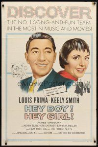 9x347 HEY BOY! HEY GIRL! 1sh '59 artwork of Louis Prima & Keely Smith, #1 song-and-fun team!
