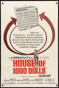 9x358 HOUSE OF 1000 DOLLS 1sh '67 Vincent Price, Martha Hyer, traffic in human flesh!