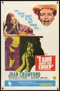 9x370 I SAW WHAT YOU DID int'l 1sh '65 Joan Crawford, William Castle, you may be the next target!