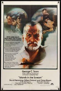 9x387 ISLANDS IN THE STREAM 1sh '77 Ernest Hemingway, Bob Peak art of George C. Scott & cast!