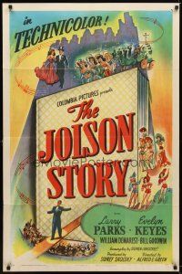 9x397 JOLSON STORY style B 1sh '46 Larry Parks & Evelyn Keyes in bio of the greatest entertainer!
