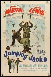 9x399 JUMPING JACKS 1sh '52 great image of Army paratroopers Dean Martin & Jerry Lewis!