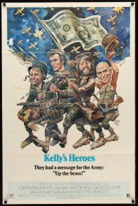 9x409 KELLY'S HEROES 1sh '70 Clint Eastwood, Savalas, Sutherland, Jack Davis Spirit of '76 art!