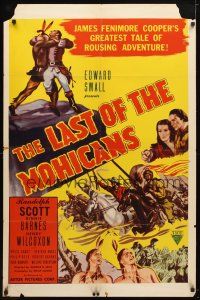 9x431 LAST OF THE MOHICANS 1sh R40s Randolph Scott, from James Fenimore Cooper's novel!