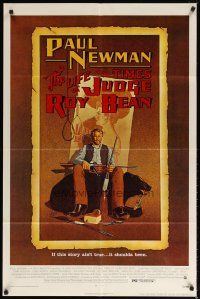 9x442 LIFE & TIMES OF JUDGE ROY BEAN 1sh '72 John Huston, art of Paul Newman by Richard Amsel!