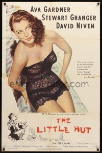 9x450 LITTLE HUT 1sh '57 giant image of barely-dressed tropical Ava Gardner with sexy eyes!
