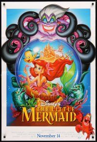 9x451 LITTLE MERMAID advance DS 1sh R97 great image of Ariel & cast, Disney underwater cartoon!