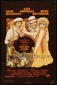 9x477 LUCKY LADY 1sh '75 Richard Amsel art of Gene Hackman, Liza Minnelli, Burt Reynolds!