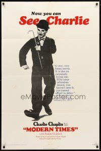 9x526 MODERN TIMES 1sh R72 great image of Charlie Chaplin walking with cane!