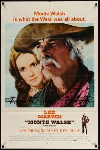 9x531 MONTE WALSH 1sh '70 super close up of cowboy Lee Marvin & pretty Jeanne Moreau!