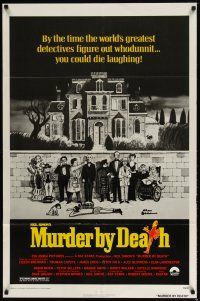 9x538 MURDER BY DEATH 1sh '76 great Charles Addams artwork of cast by dead body & spooky house!