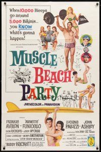 9x541 MUSCLE BEACH PARTY 1sh '64 Frankie & Annette, 10,000 biceps & 5,000 bikinis!