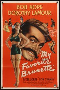 9x542 MY FAVORITE BRUNETTE style A 1sh '47 Bob Hope & full-length sexy Dorothy Lamour in swimsuit!