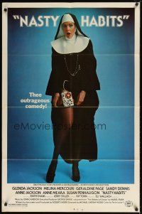 9x550 NASTY HABITS 1sh '77 Glenda Jackson as sexy nun w/tape recorder on leg, by Brut!