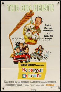 9x570 NO DEPOSIT NO RETURN 1sh '76 Disney, wacky art of David Niven in crane bucket w/moneybags!