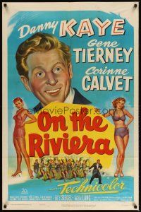 9x582 ON THE RIVIERA 1sh '51 art of Danny Kaye, sexy Gene Tierney & Corinne Calvet!