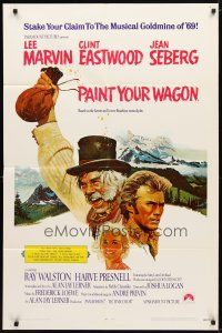 9x594 PAINT YOUR WAGON int'l 1sh '69 art of Clint Eastwood, Lee Marvin & pretty Jean Seberg!