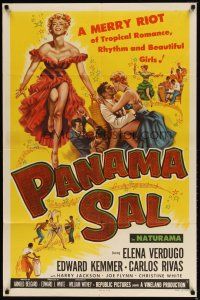 9x597 PANAMA SAL 1sh '57 great colorful art of super sexy dancer Elena Verdugo & cast!