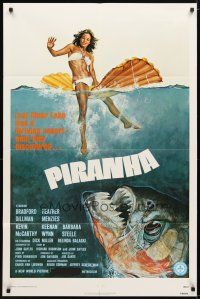 9x610 PIRANHA 1sh '78 Roger Corman, great art of man-eating fish & sexy girl by John Solie!