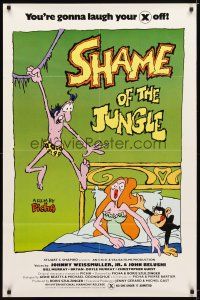 9x737 SHAME OF THE JUNGLE 1sh '78 sexy Tarzan spoof, wacky art of woman in bed!