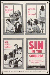 9x755 SIN IN THE SUBURBS 1sh '62 Joseph W. Sarno directed, wild bottle parties!