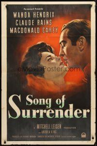 9x786 SONG OF SURRENDER style A 1sh '49 directed by Mitchell Leisen, Claude Rains & Wanda Hendrix!