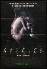 9x791 SPECIES advance 1sh '95 creepy artwork of alien Natasha Henstridge in embryo sac!